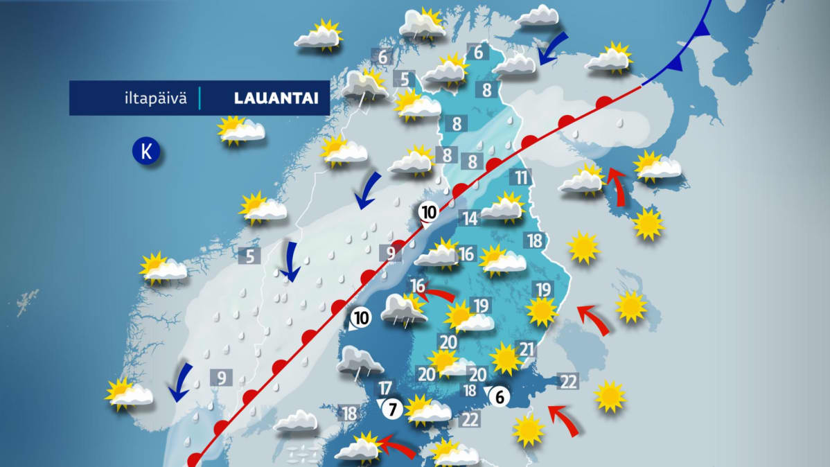 Lauantain iltäpäiväkartta.