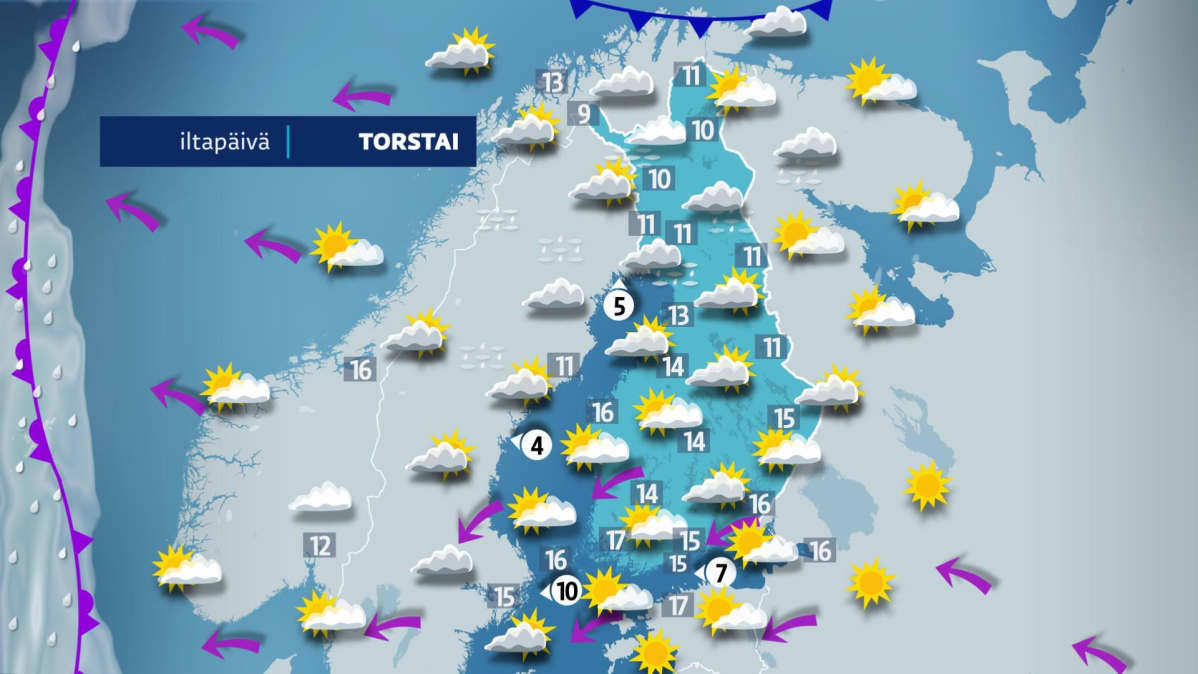Torstai-iltapäivän sää.
