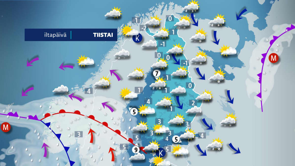 Kuvassa on tiistain sää.
