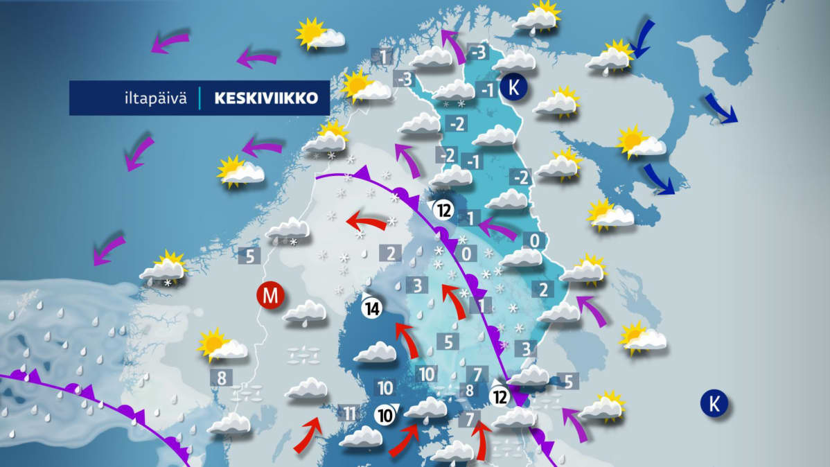 Kuvassa on keskiviikon sää.