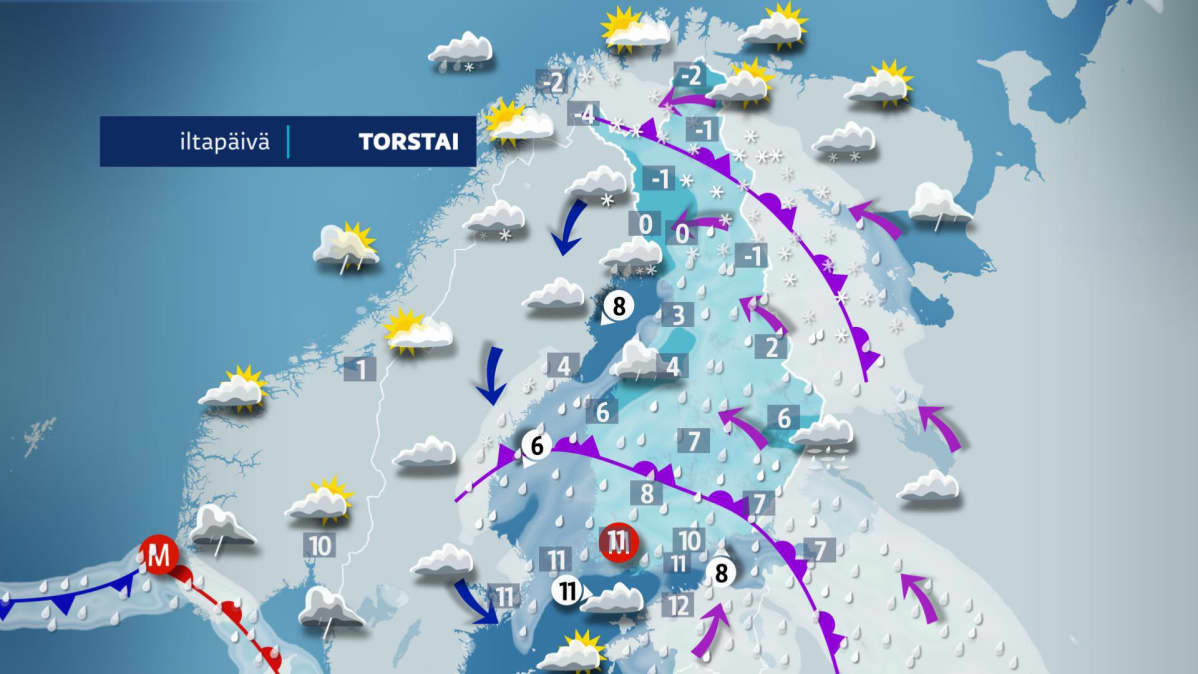 Kuvassa on torstain sää.