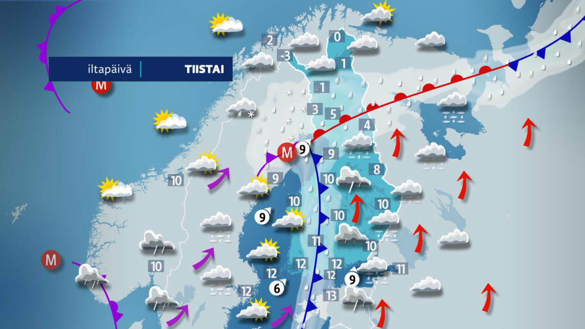 Tiistain sääkartta.