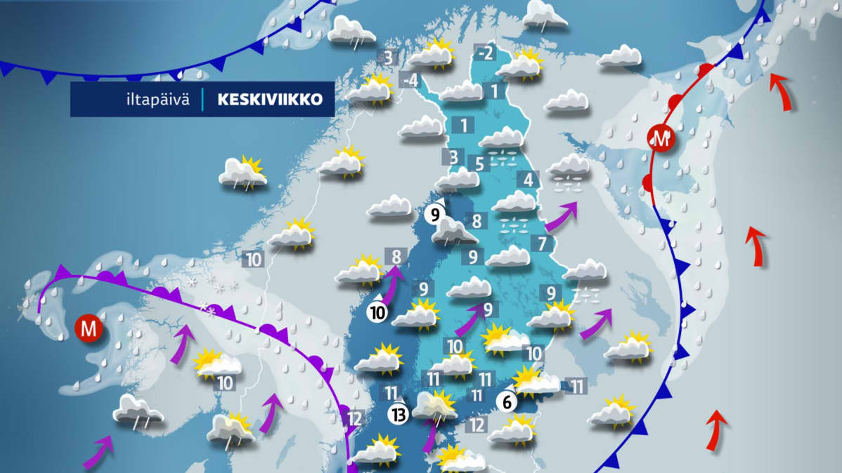 Keskiviikon sääkartta.