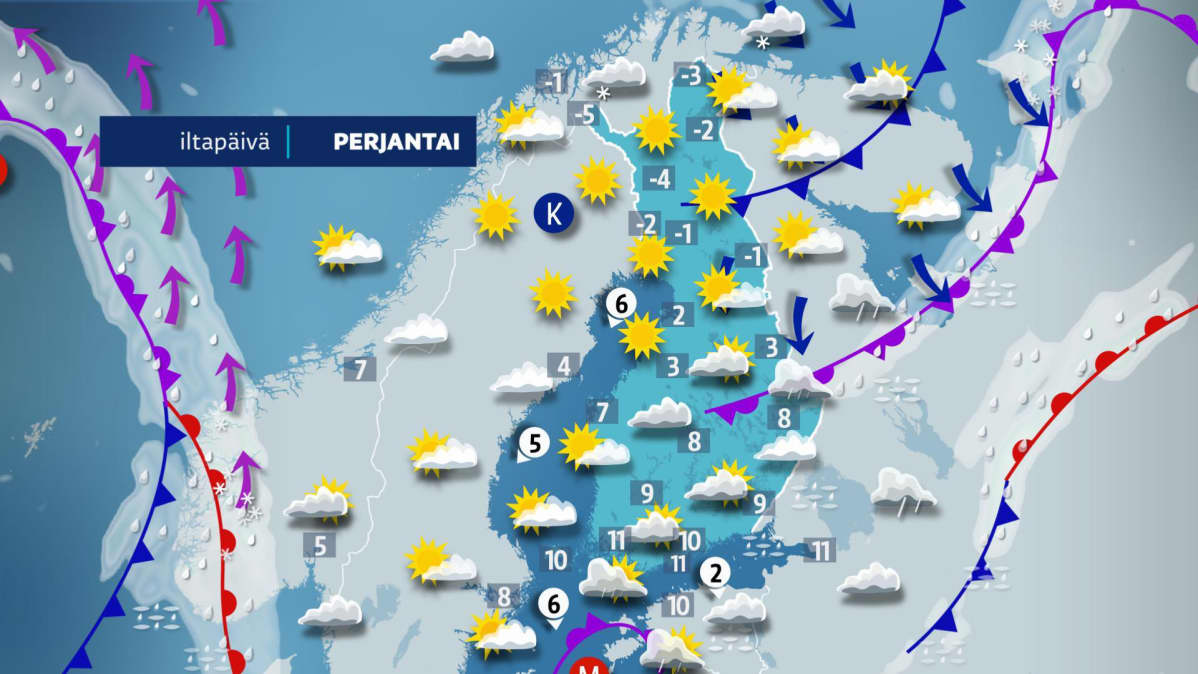 Kuvassa on perjantain sää.