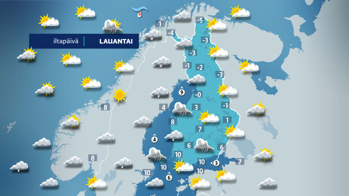 Lauantain sääkartta.