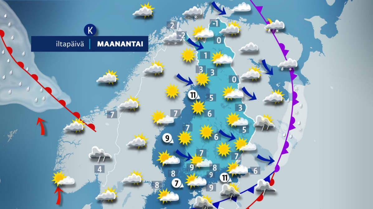 Maanantain sääkartta