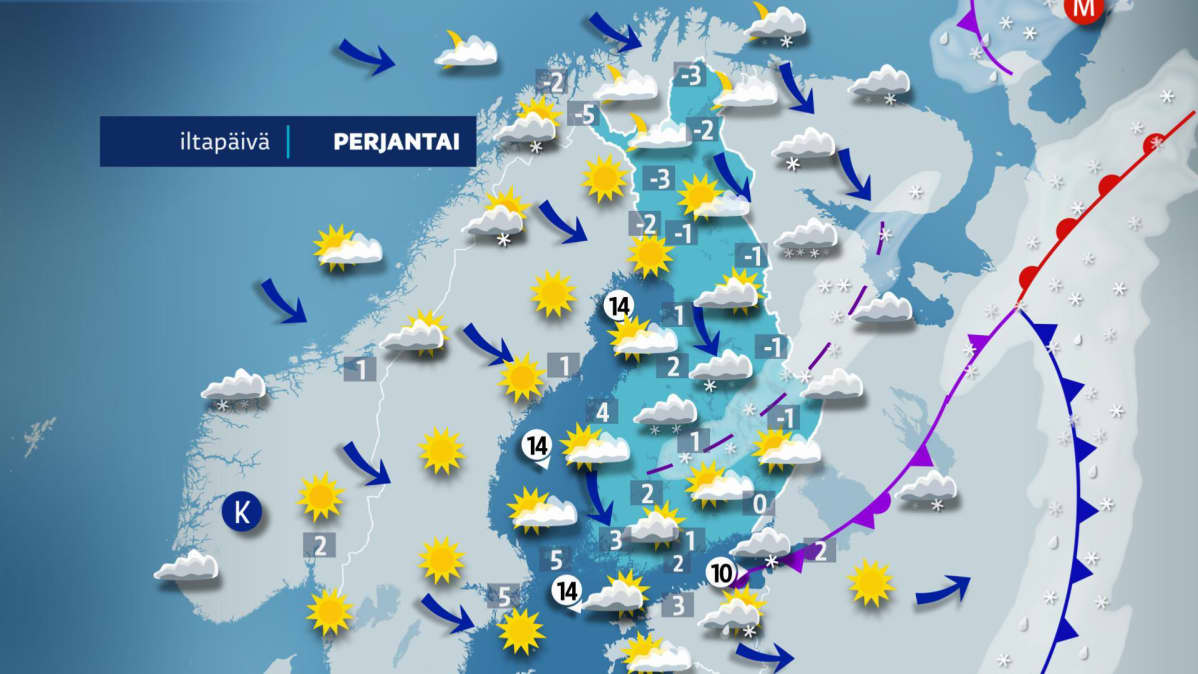 Perjantain iltapäiväkartta.