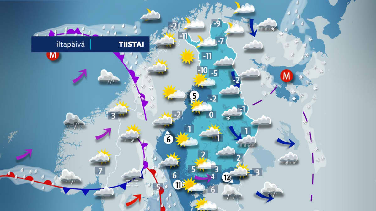 Tiistain iltapäiväkartta.