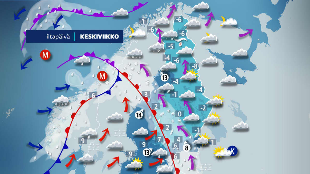 Kuvassa on keskiviikon sää.