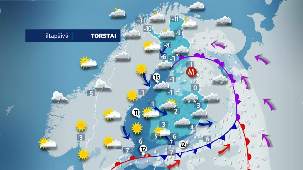Torstai-iltapäivän sää.