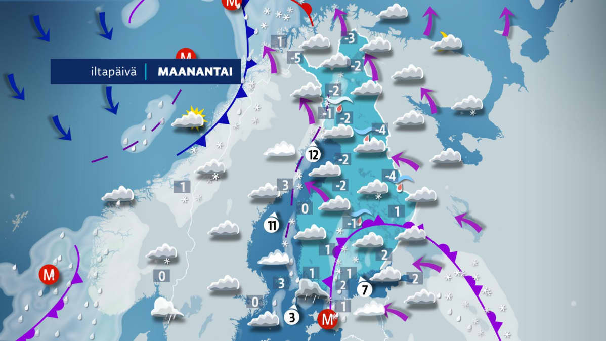 Maanantain sääkartta.