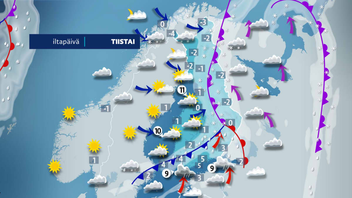 Tiistain sääkartta.