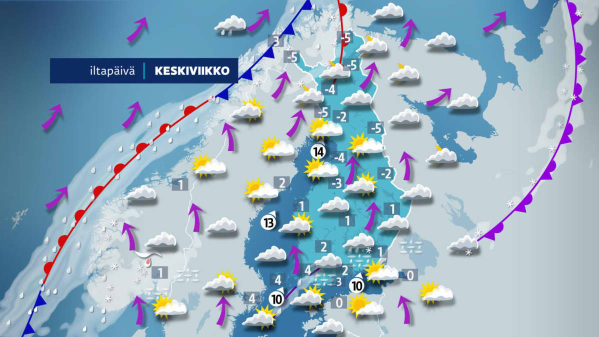 Keskiviikon sääkartta.