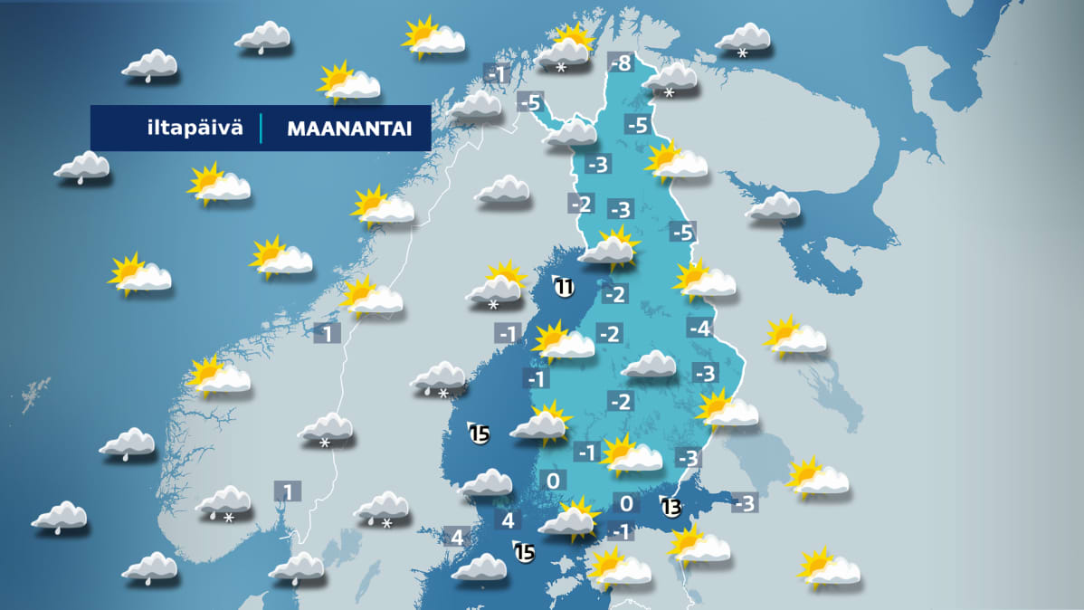 Maanantain sääkartta.