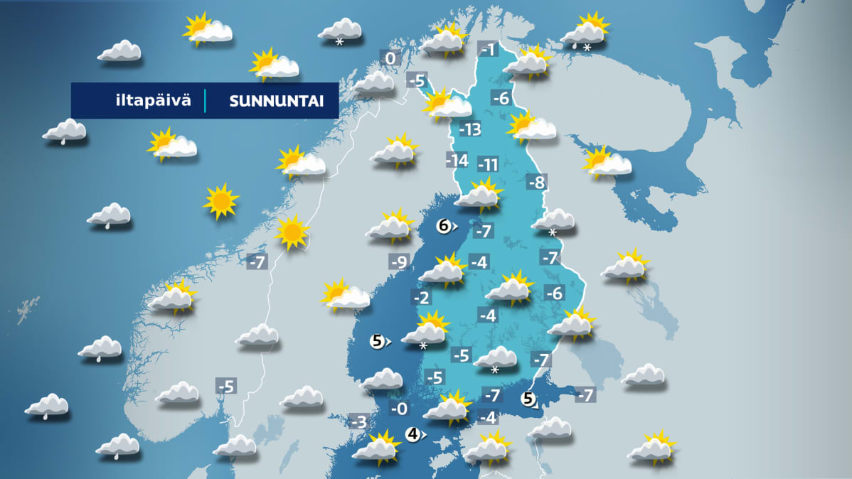 Sunnuntain sääkartta.