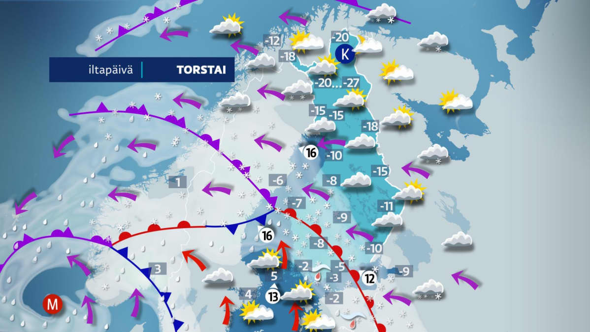 Torstai-iltapäivän sää.