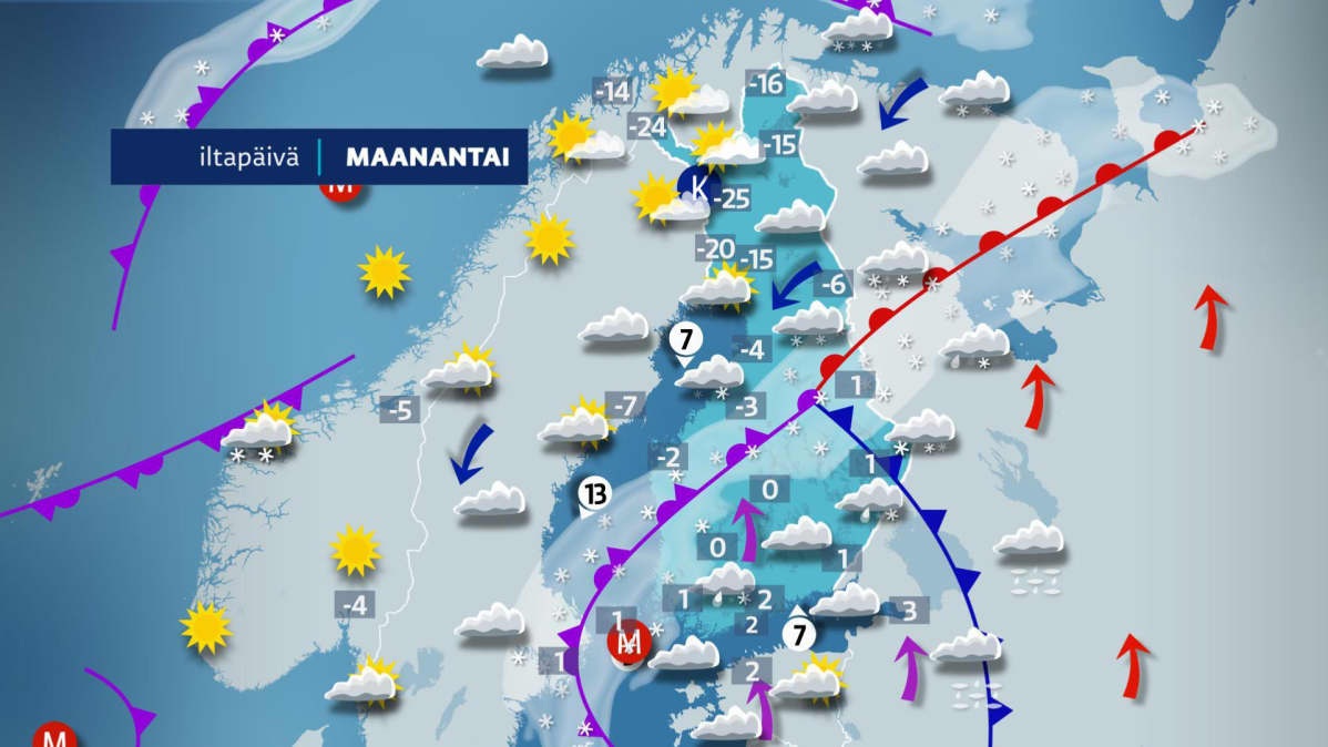 Maanantain sääkartta.