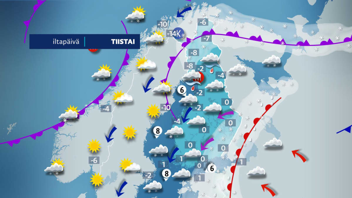 Tiistain sääkartta.