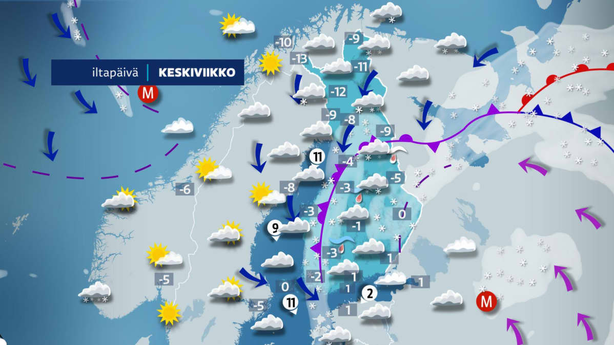Keskiviikon iltapäiväkartta.
