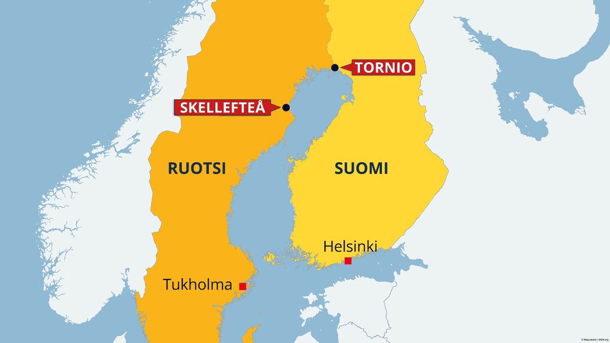 Kartassa Tornio Suomessa ja Skellefteå Ruotsissa.