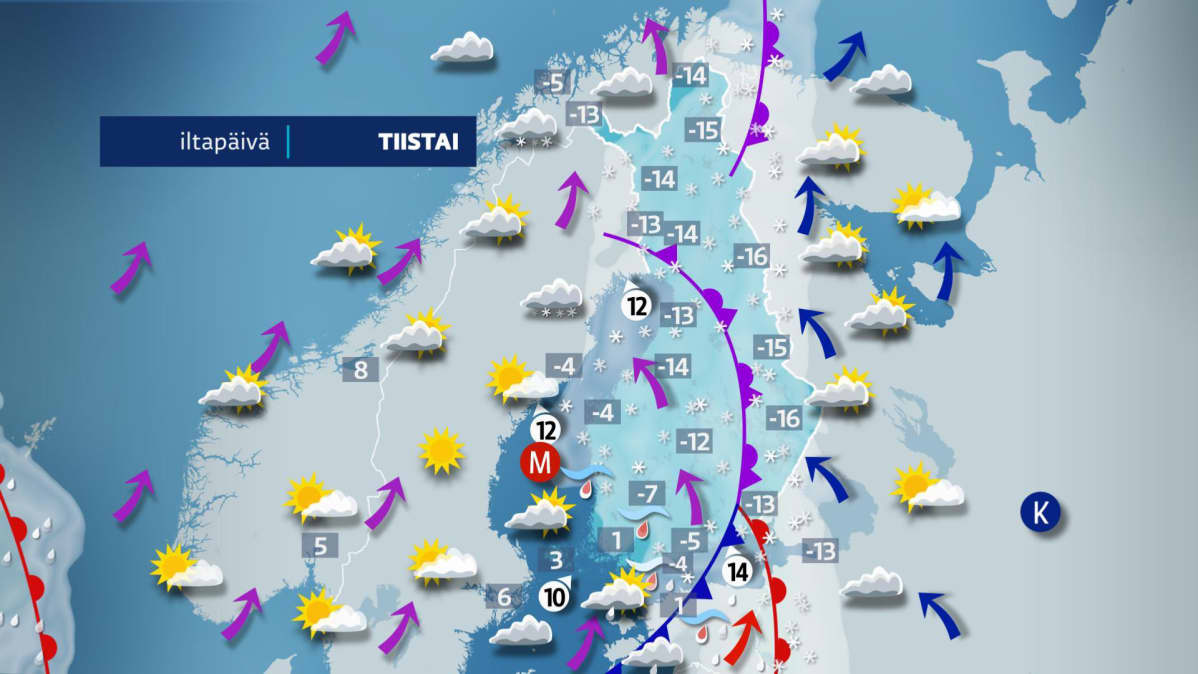 Tiistain iltapäiväkartta.
