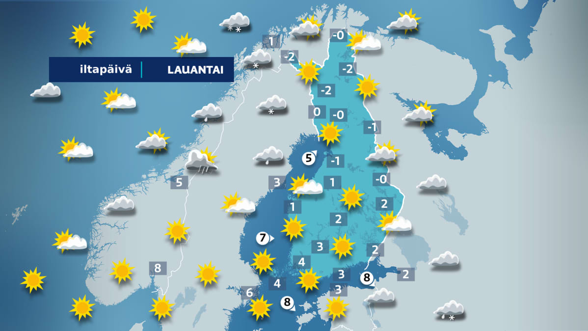 Lauantain sääkartta.