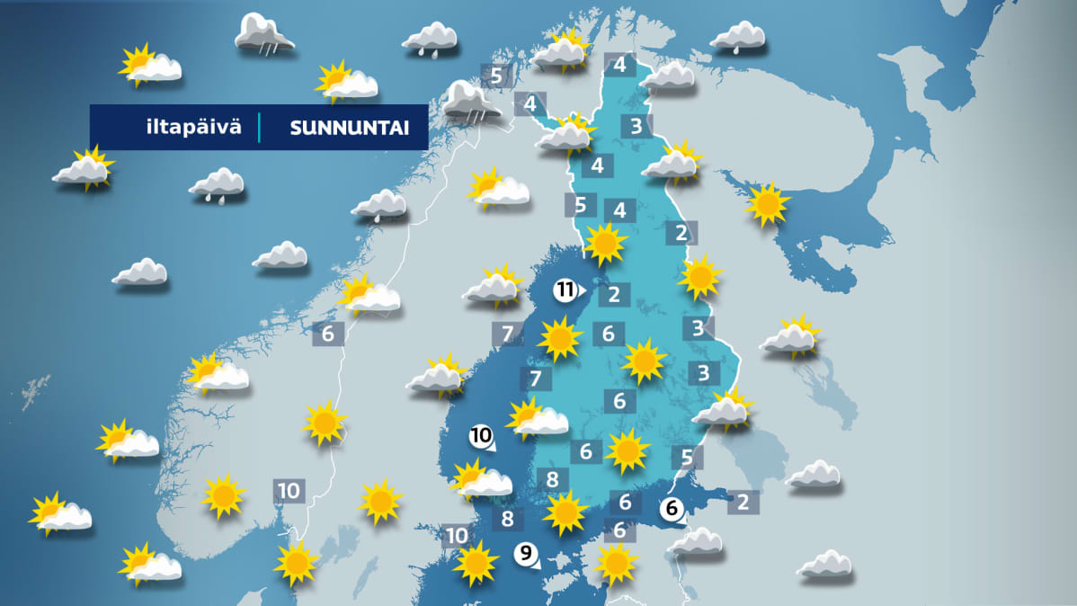 Sunnuntain sääkartta.