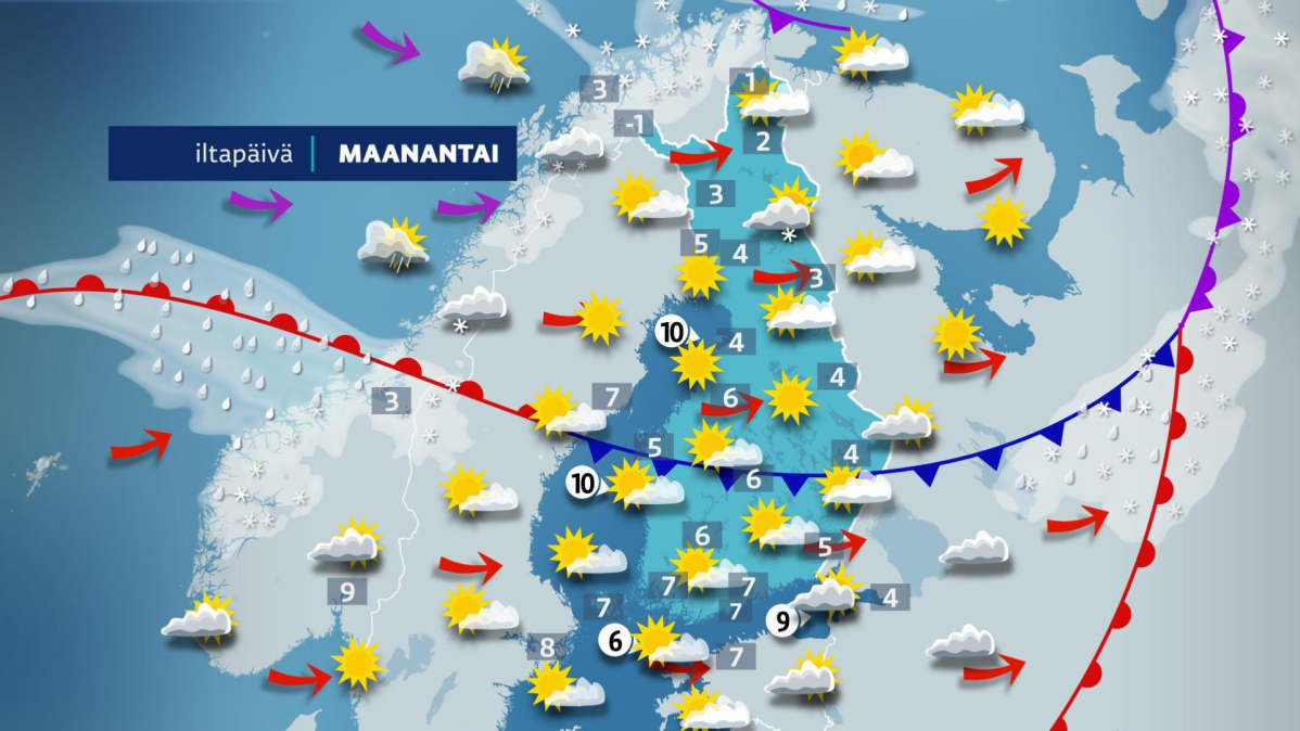 Maanantai-iltapäivän sää.