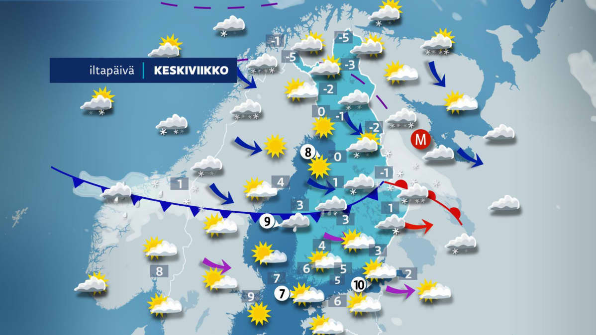 Keskiviikon iltapäiväkartta.