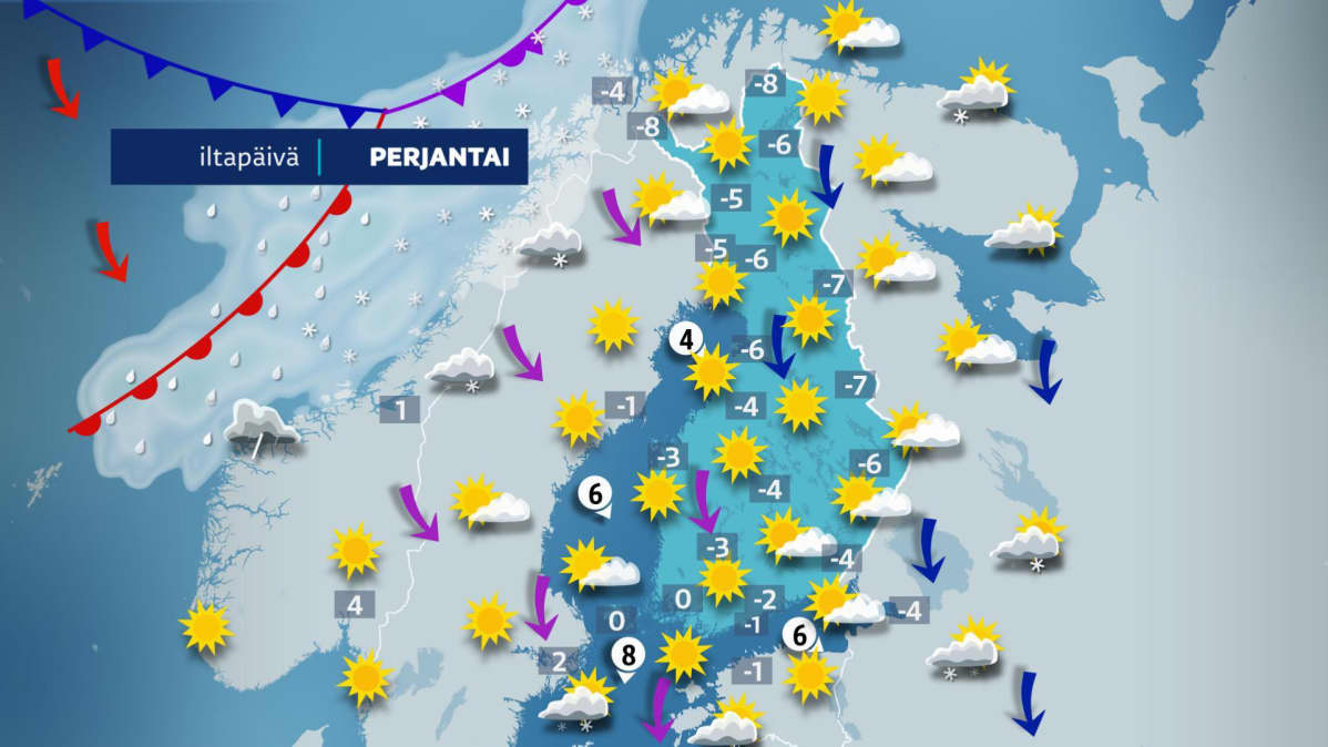 Perjantain sääkartta.