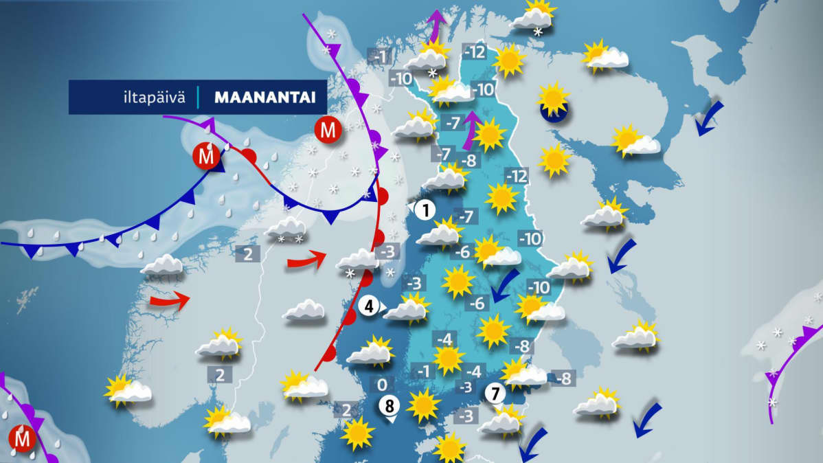 Maanantain sääkartta.