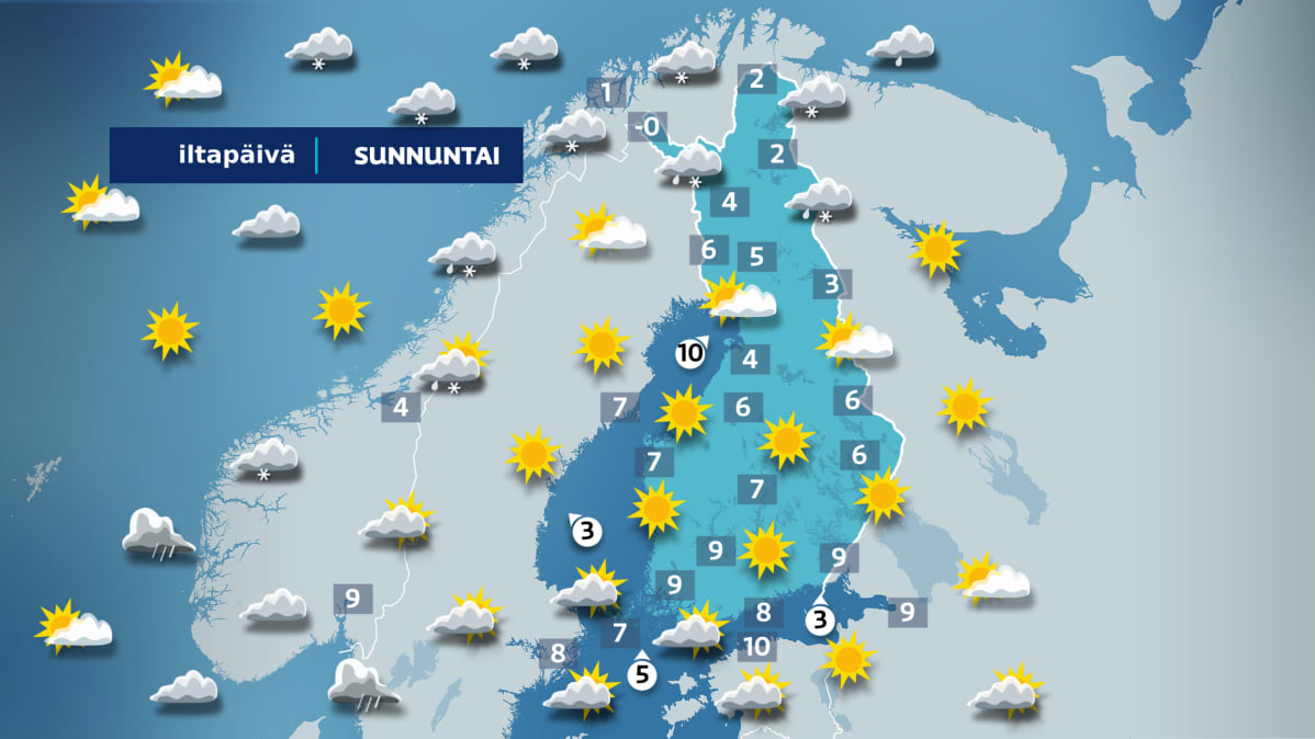 Sunnuntain sääkartta.