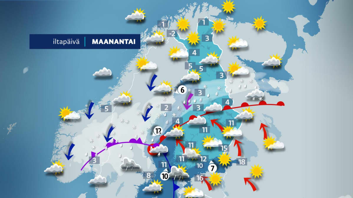 Maanantai-iltapäivän sää.