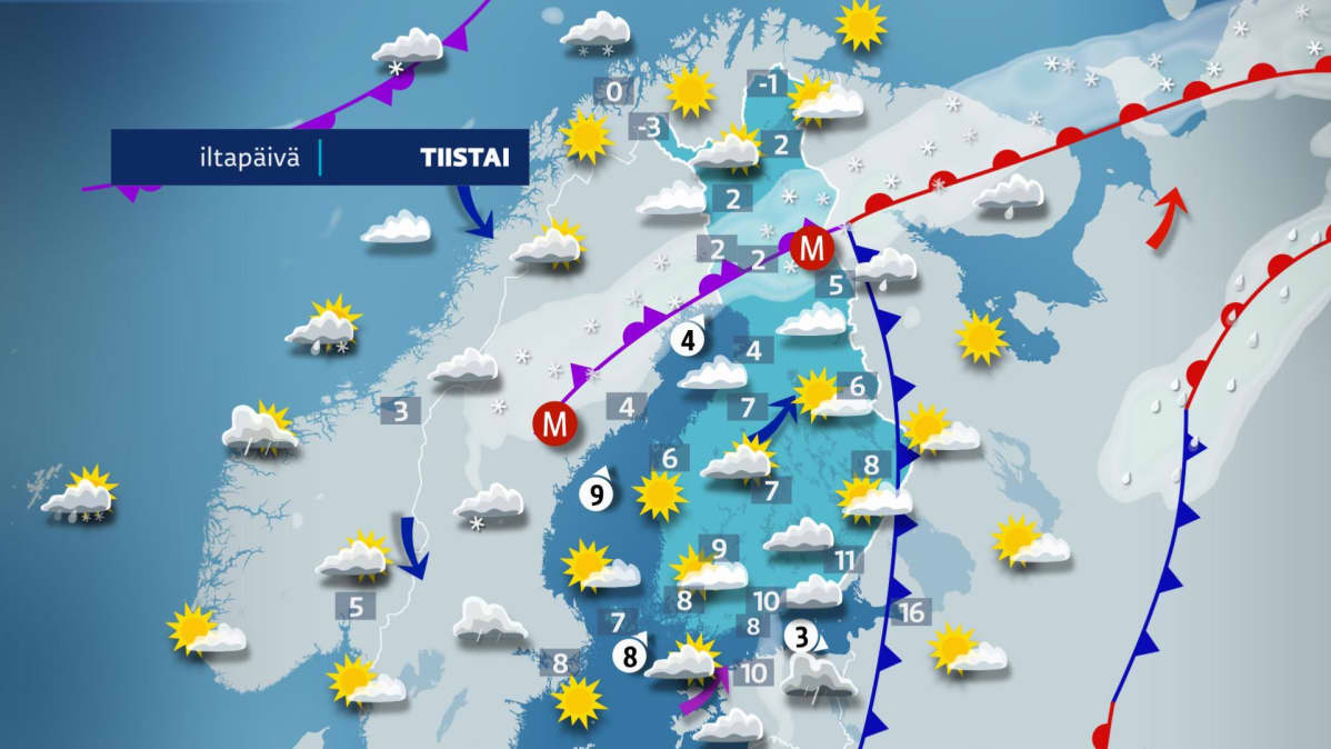 Tiistai-iltapäivän sää.