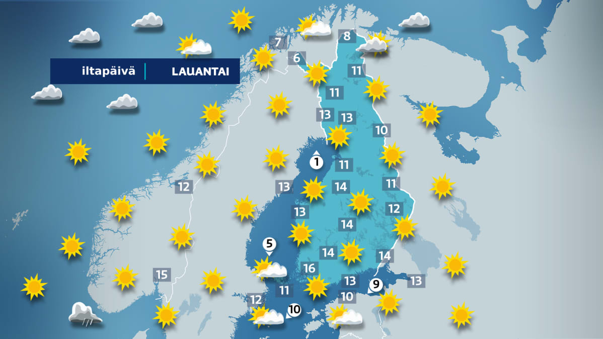 Lauantain iltapäiväkartta.