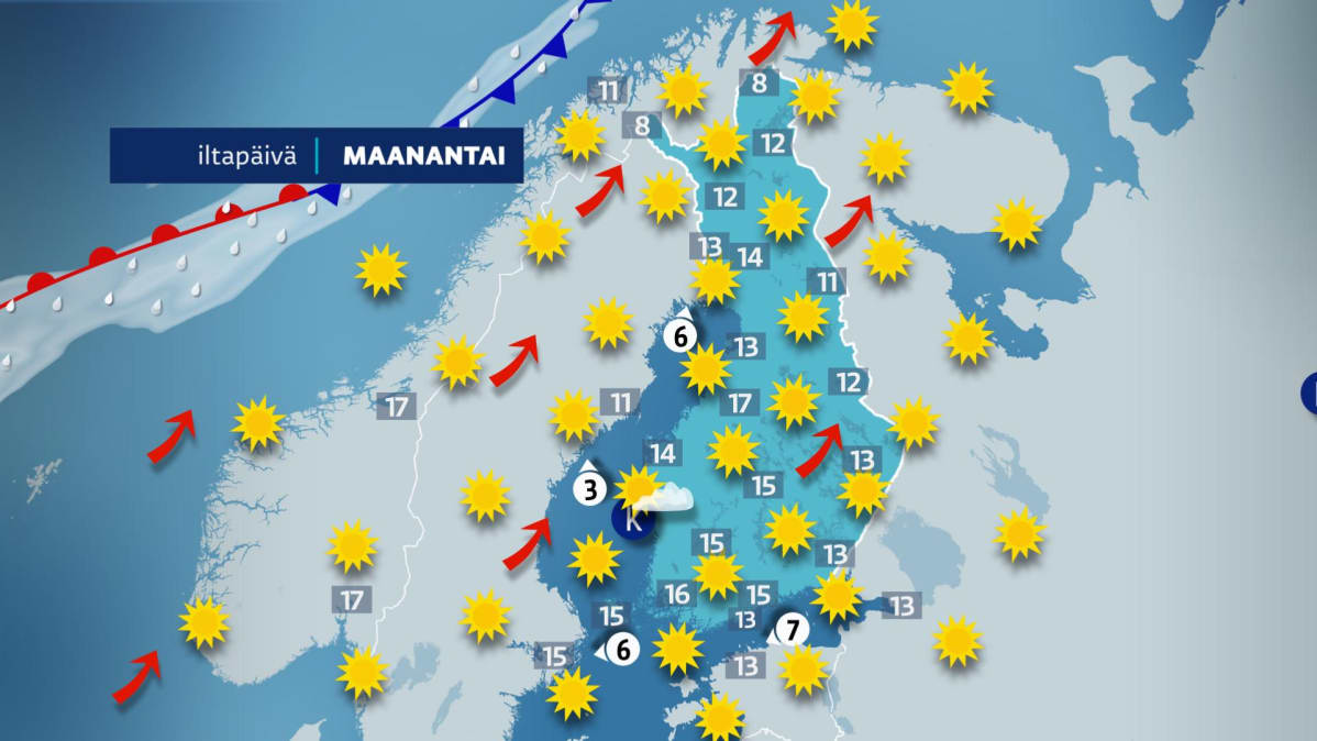 Maanantain sääkartta.