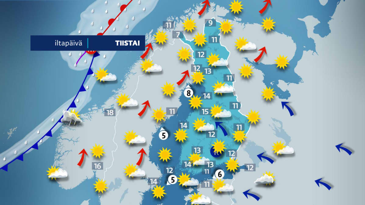 Tiistain sääkartta.