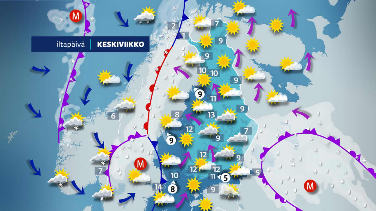 Keskiviikon sääkartta.