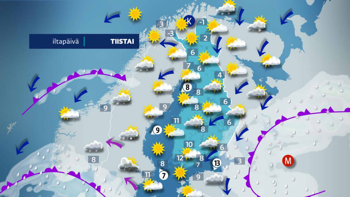 Tiistai-iltapäivän sää