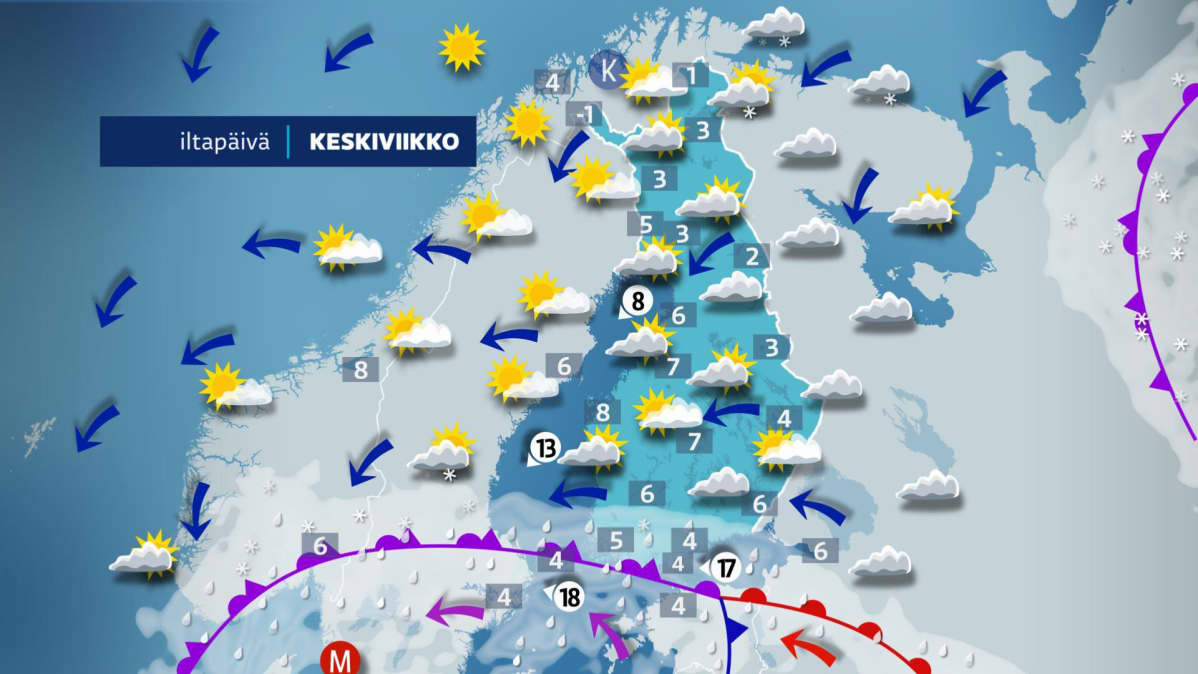 Keskiviikon sääkartta.