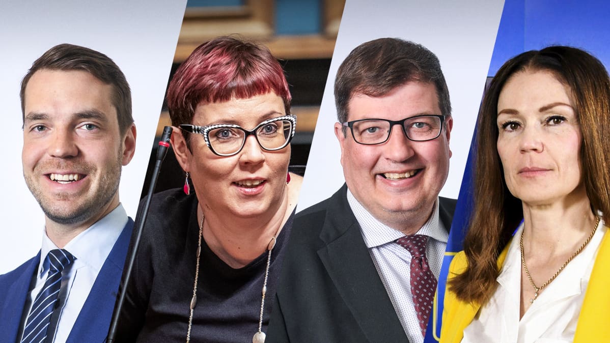 Jouni Ovaska (kesk.), Merja Kyllönen (vas.), Arto Satonen (kok.) ja Lulu Ranne (ps.)