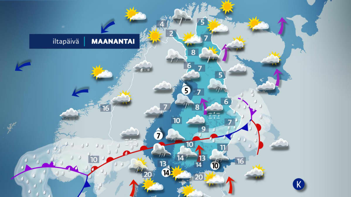 Maanantain sääkartta.
