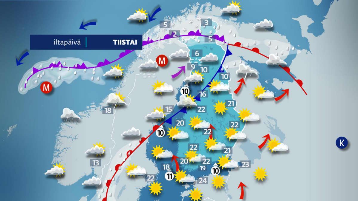 Tiistain sääkartta.