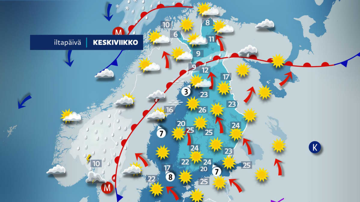 Keskiviikon sääkartta.