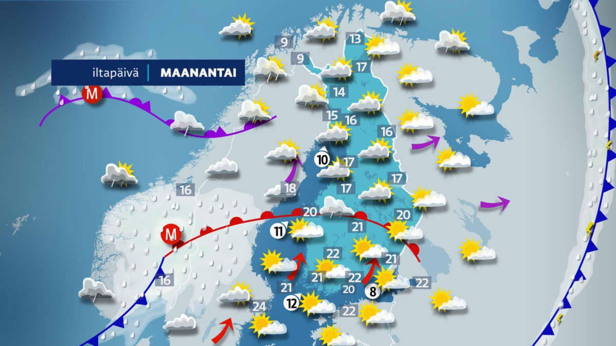 Maanantai-iltapäivän sää.