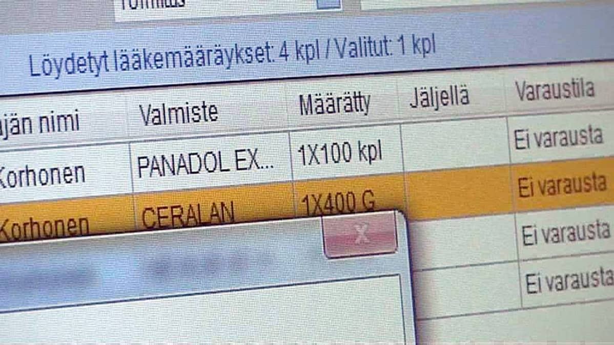 Sähköinen lääkemääräysjärjestelmä tietokoneella.