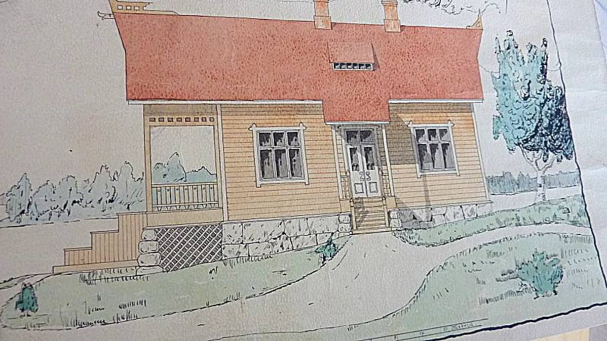 Mäntyharjun Kesäranta-huvilan rakennuspiirrustukset vuodelta 1906.
