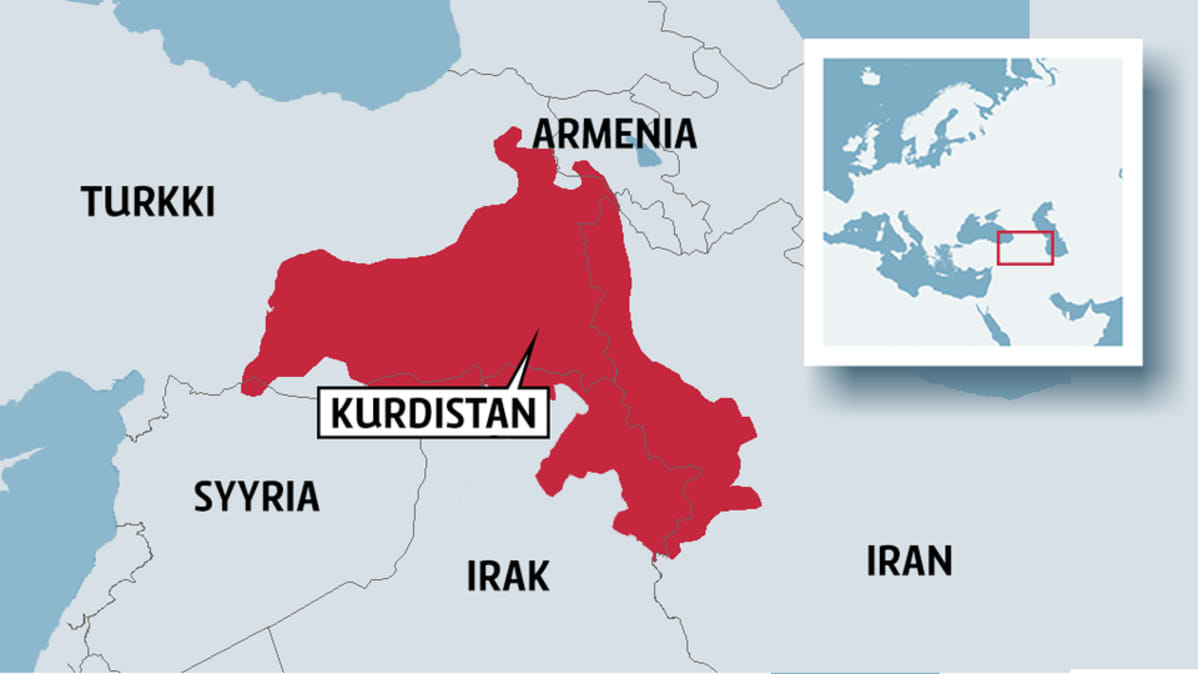 Kartta, johon merkitty Kurdistan.