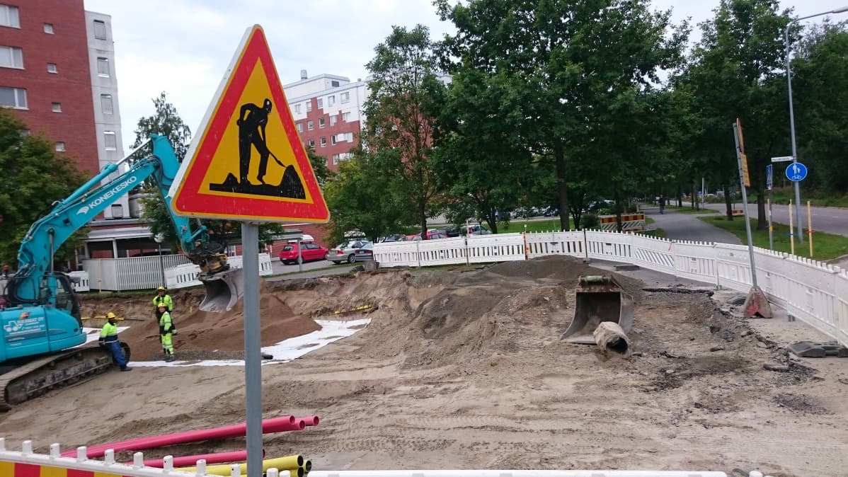 Rusokinkadun ja Ailikinkadun työmaa Jyväskylässä.