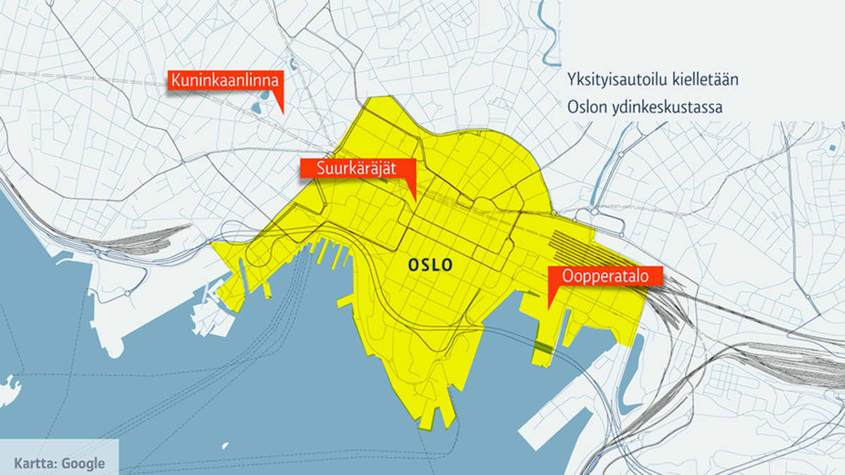 oslo kartta Yksityisautoilu kielletään Oslon ydinkeskustassa | Yle Uutiset 